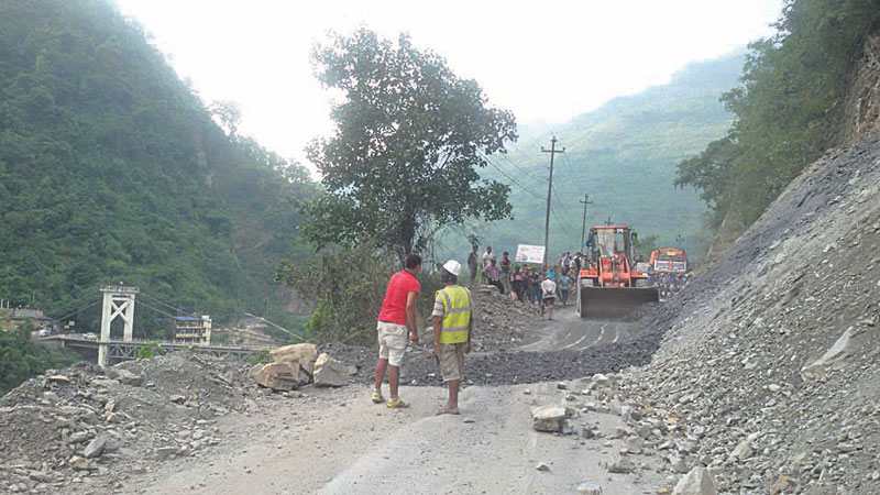 Rain damages Araniko Highway affecting transportation