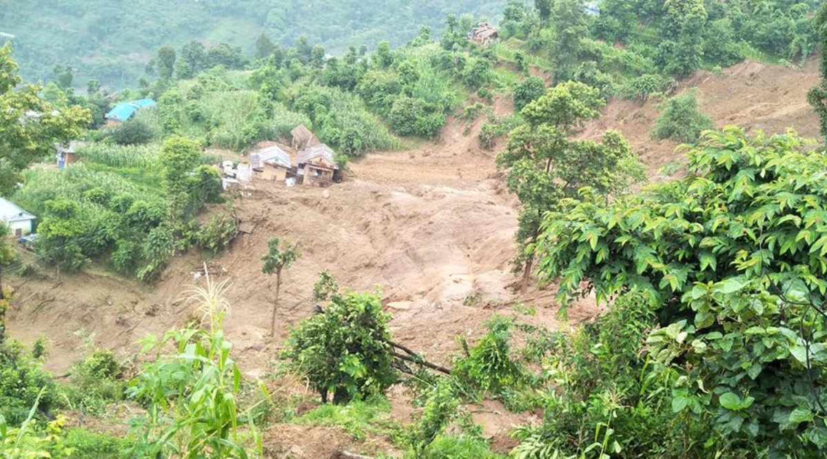 Monsoon-triggered landslide buries 17 houses in Bajhang