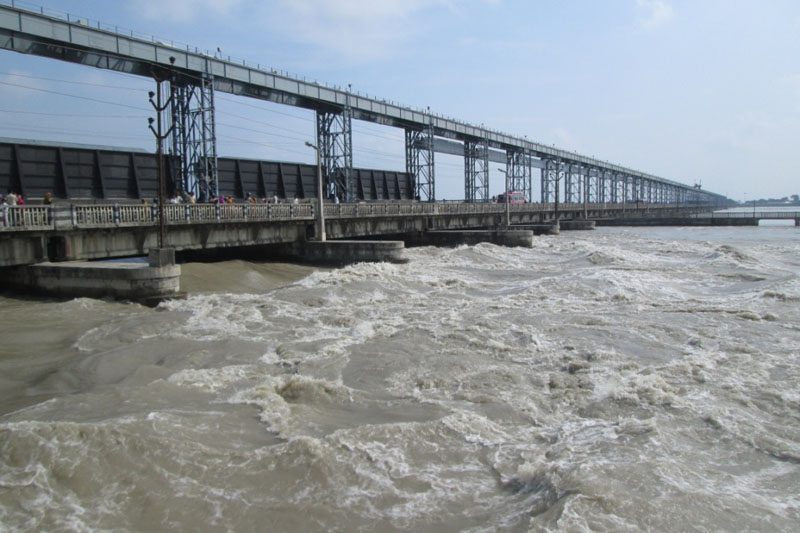 Koshi Barrage built in 1963 on the Koshi River in eastern Nepal