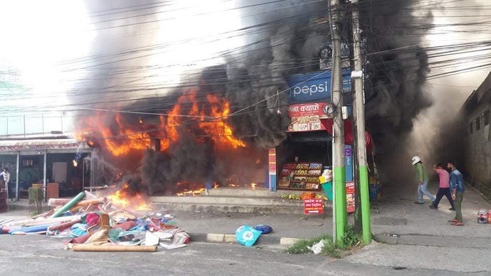 Inferno engulfs furniture shop in Pokhara