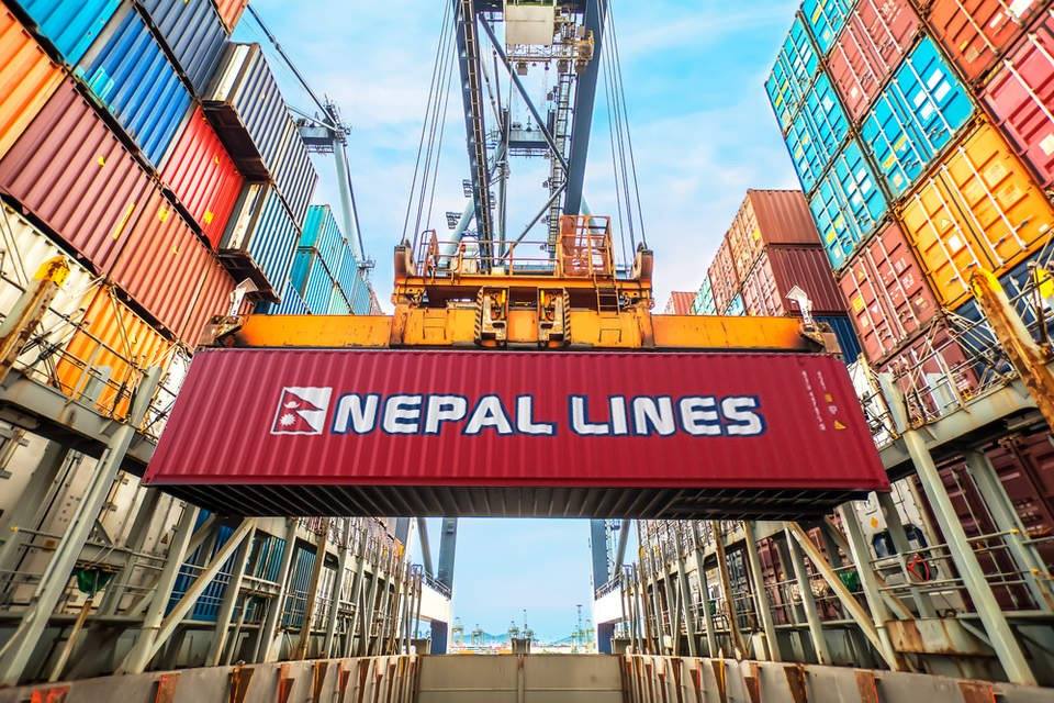 Nepali flag bearing containers might bring goods from any port