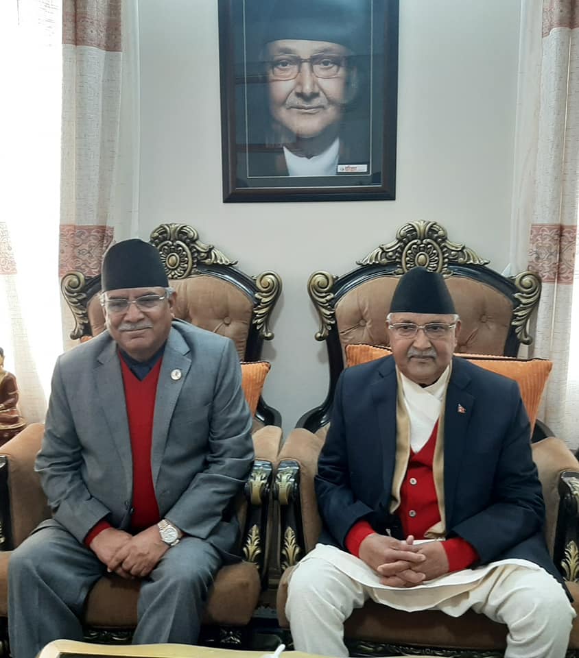 PM Oli and NCP Chair Dahal hold talks in Baluwatar