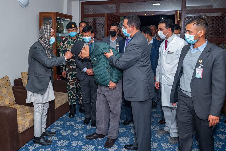 PM Oli receives blessings from his father after kidney transplant