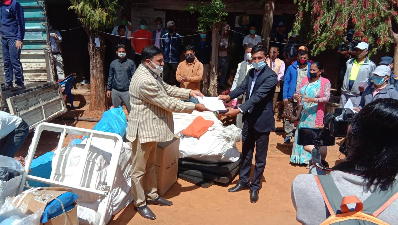 Minister Basnet provides medical equipment in Jajarkot