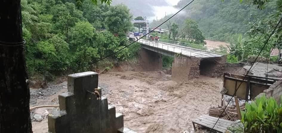 Flood causes cracks in East-West Highway in Rupandehi