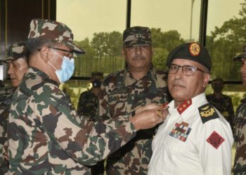 Insignia conferred on Major General Shahi, Brigadier General Pun