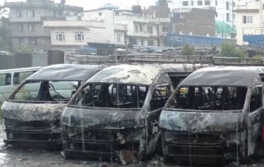 Eight micro buses reduced to ashes in Kathmandu