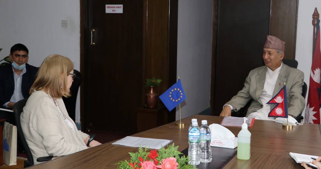 EU Ambassador Cody pays farewell call on Ministers Khatiwada, Bhattarai