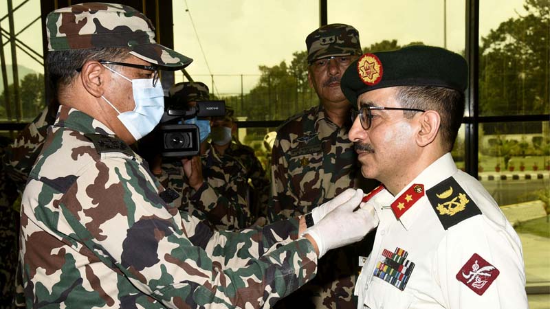 NA Chief Thapa confers insignia on Major General Pandey