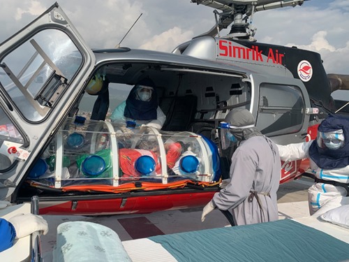 Simrik Air helicopter starts carrying COVID-19 patients