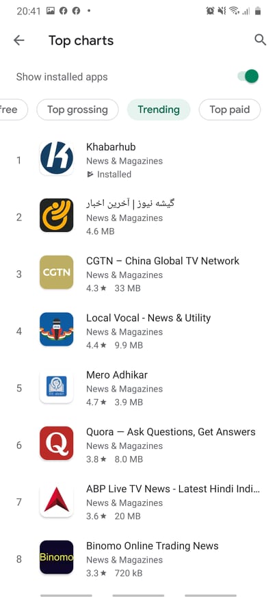Khabarhub app tops Google Play Store trending list