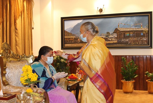 President Bhandari receives Dashain tika