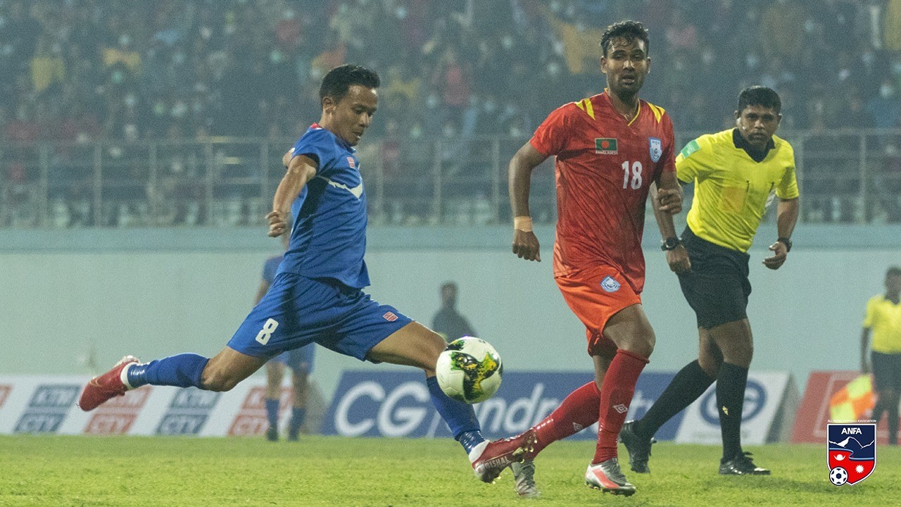 Nepal taking on Bangladesh under AFC U20 Asian Cup qualification