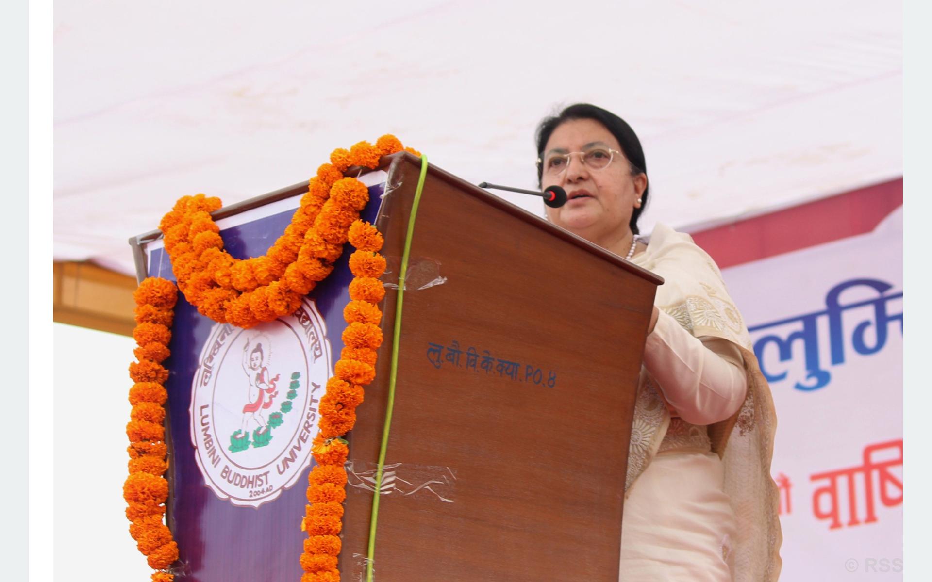 President Bhandari calls to include Buddhist philosophy, Buddha’s messages in curriculum