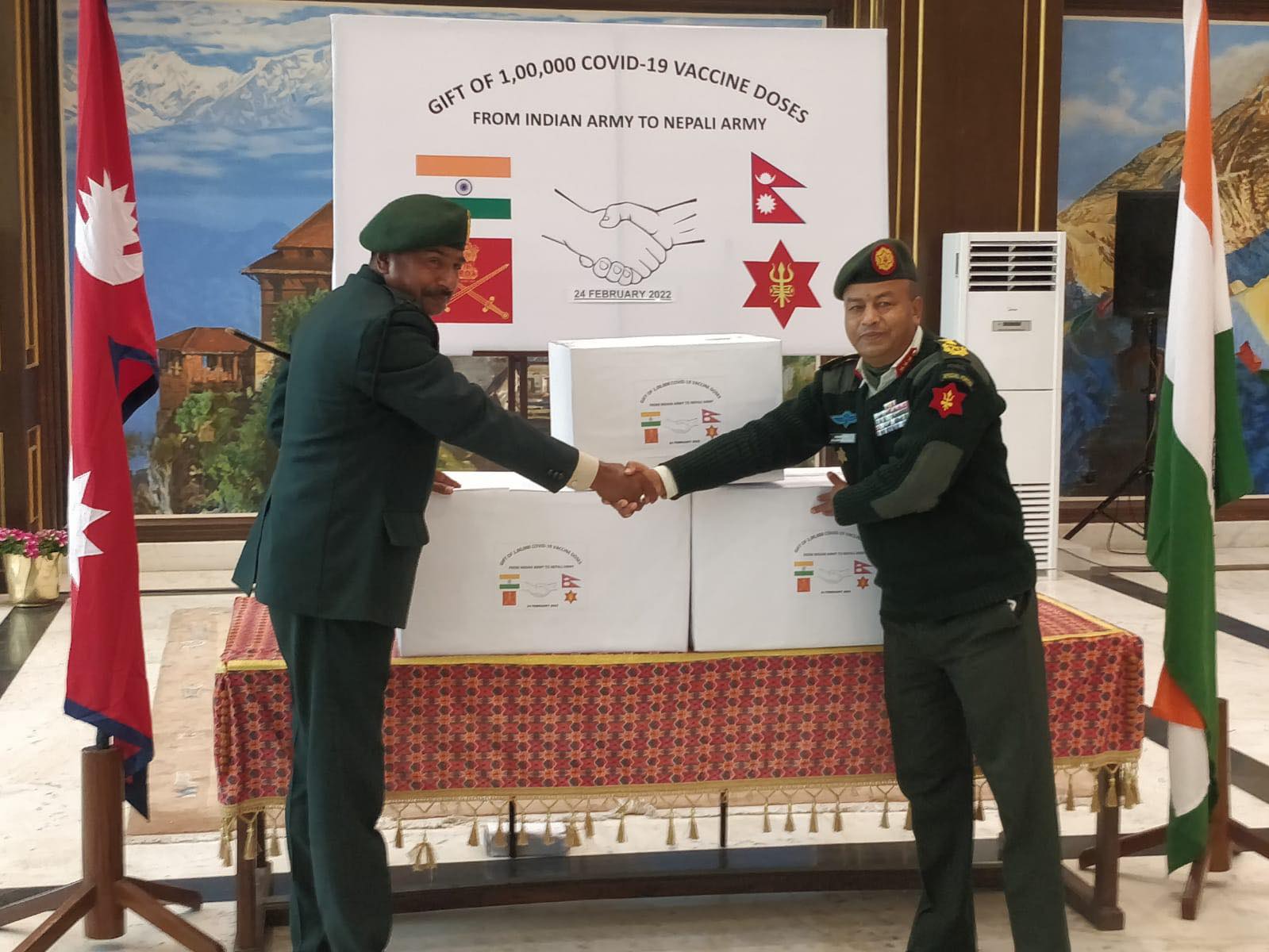 Indian Army gifts 100,000 COVID-19 vaccine doses to Nepali Army