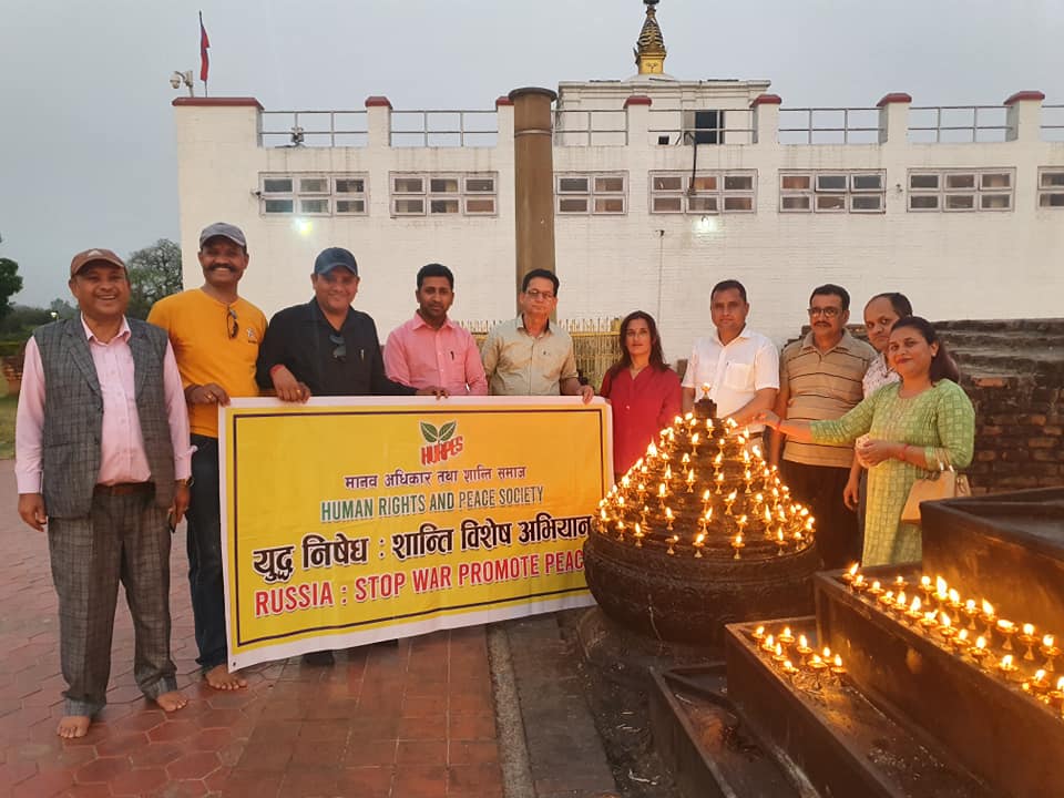 HURPES lights oil lamps in Lumbini urging Russia to stop war in Ukraine for world peace