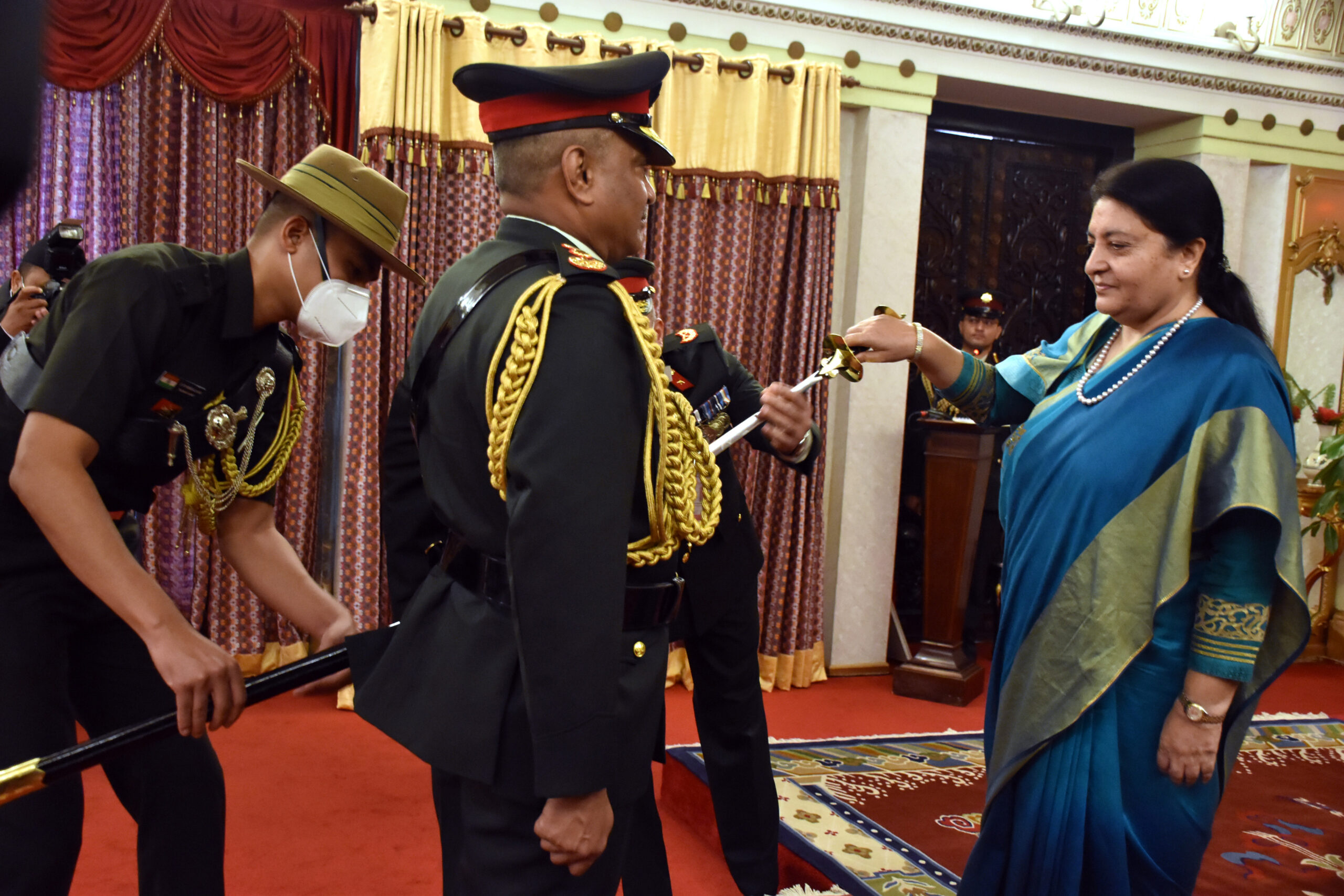 Prez Bhandari confers honorary general rank of NA on Chief of Indian Army (In pics)