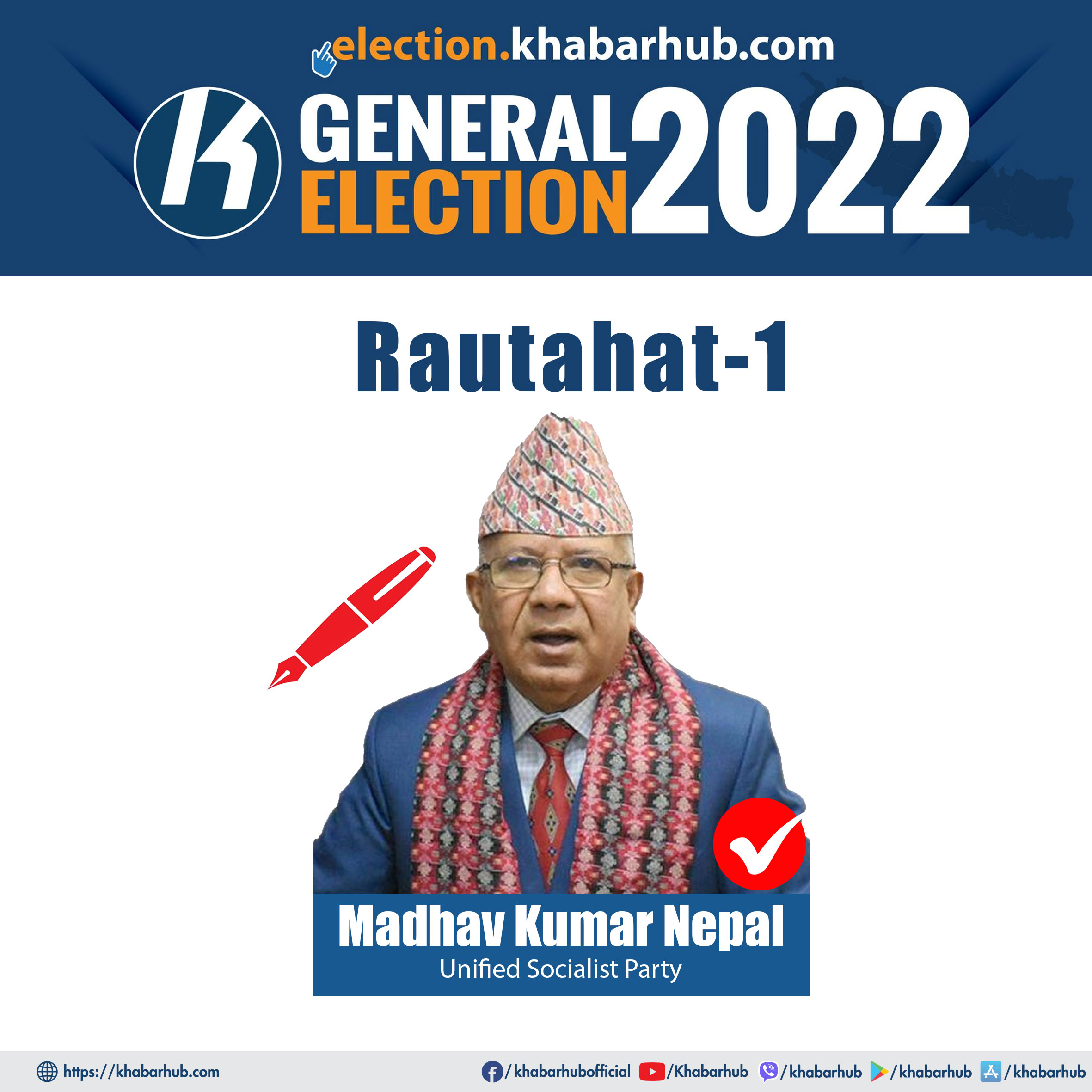 Unified Socialist Chair Madhav Nepal elected from Rautahat-1