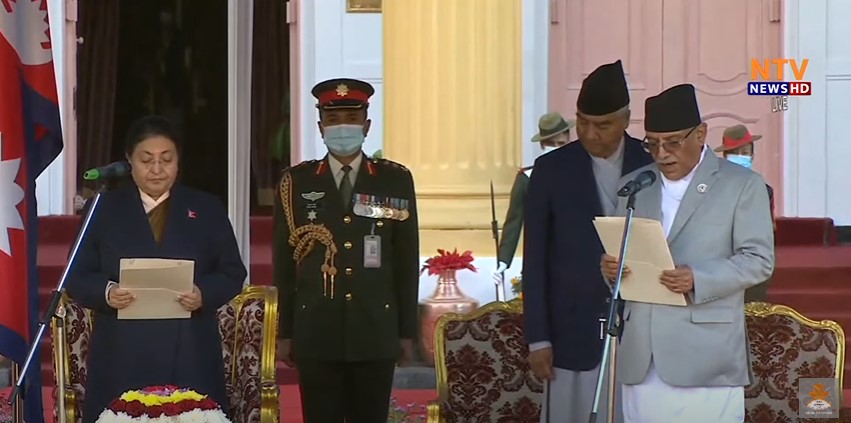 President administers oath of office and secrecy to newly-appointed PM Dahal