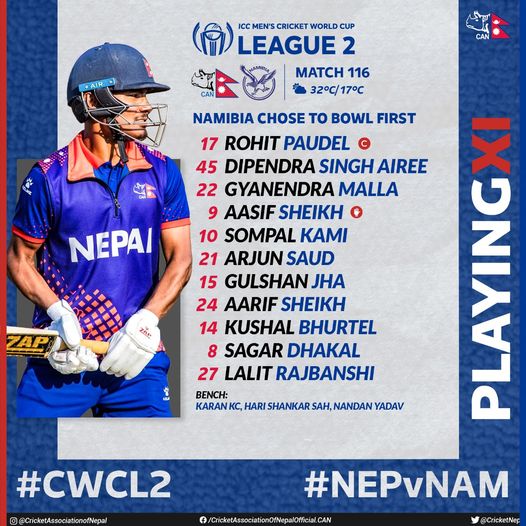 Nepal to bat  first against Namibia