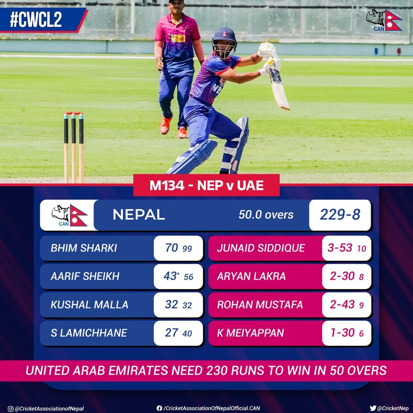 Nepal set 230 runs target against UAE