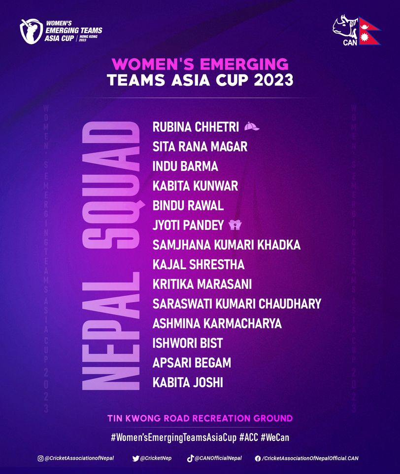 Acc Womens T20 Emerging Teams Asia Cup Squad Announced Khabarhub