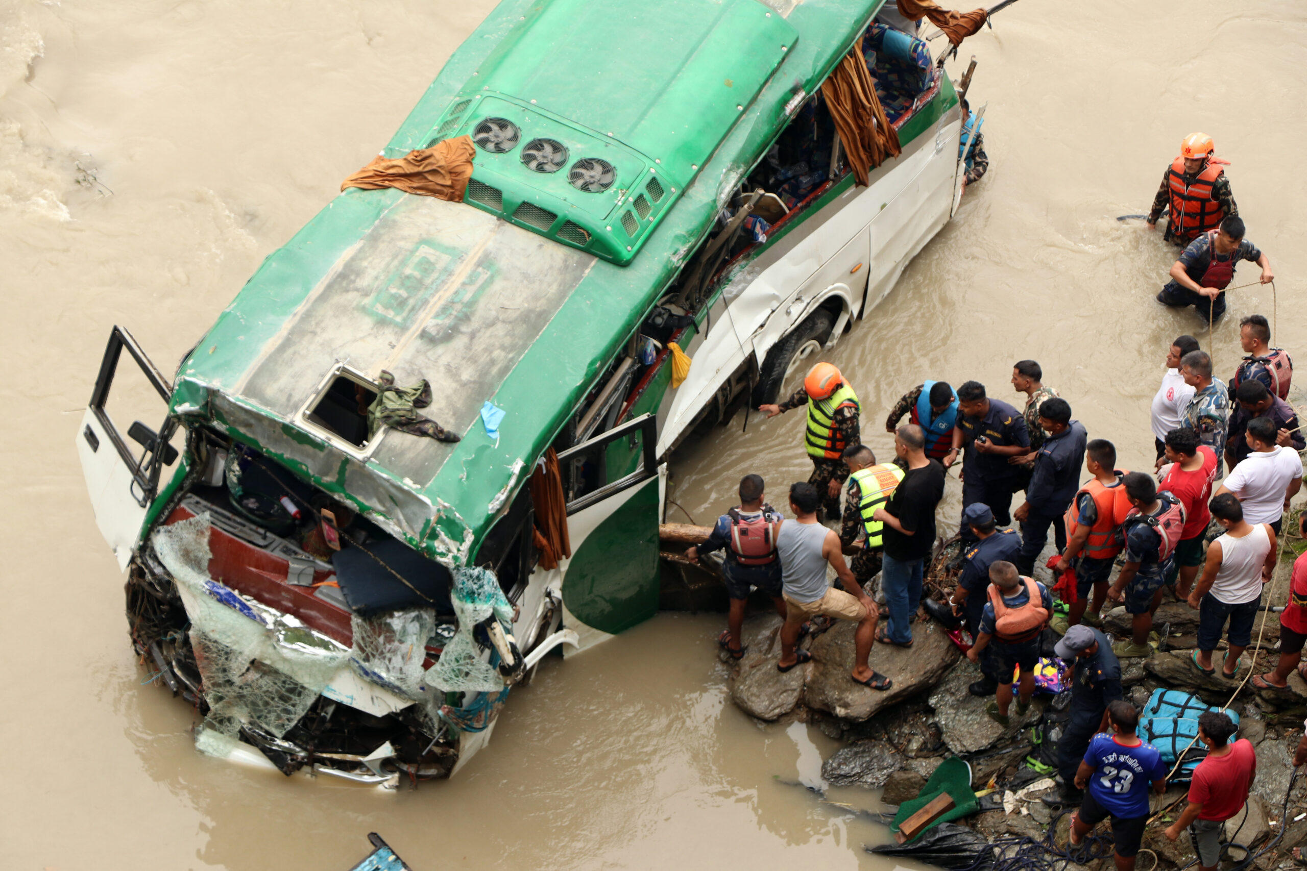 Bus accident claims eight lives as it plunges into Trishuli river
