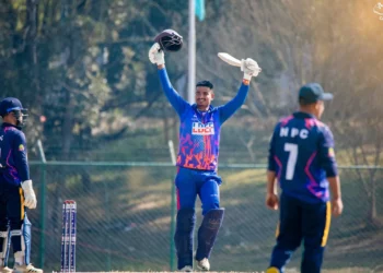 Sujan Thapaliya scores a century against Nepal Police Club in ongoing PM Cup