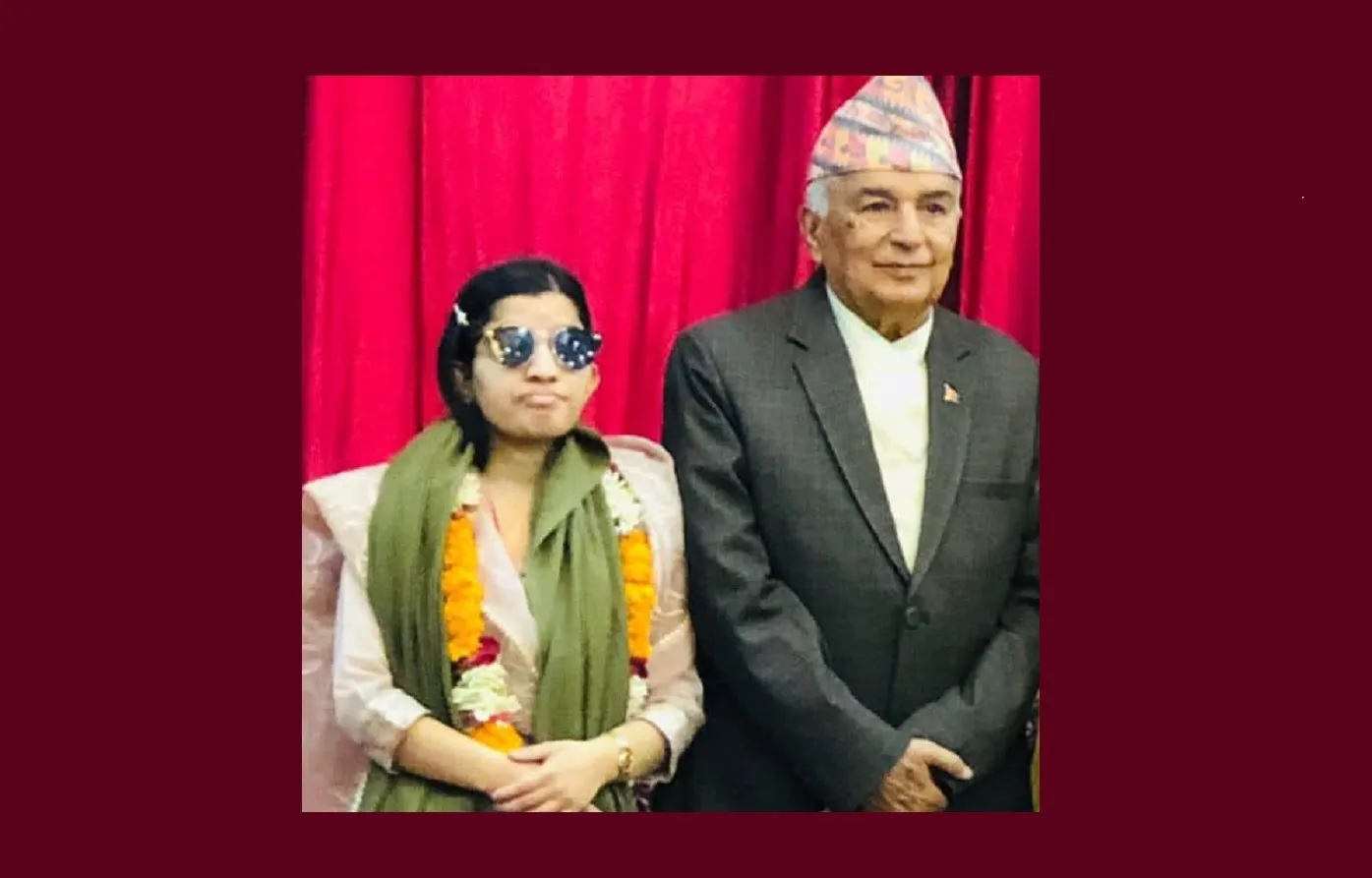 President Paudel honors singer Menuka Poudel for her excellence in music industry