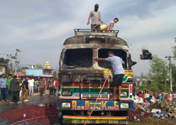 A truck catches fire in Kailali district