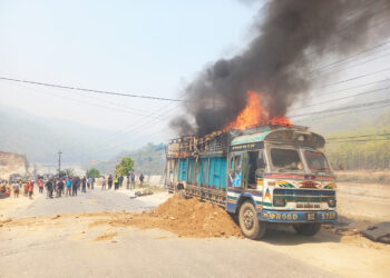 Chemical-laden truck catches fire on Prithvi Highway