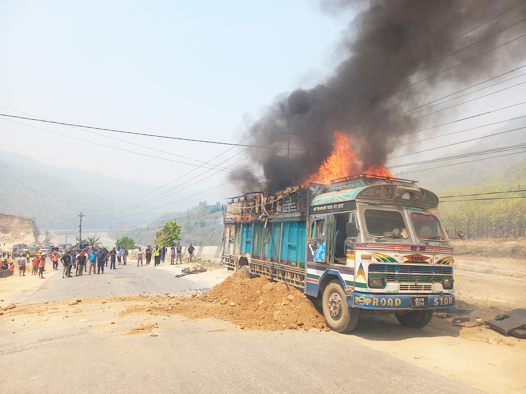 Chemical-laden truck catches fire on Prithvi Highway