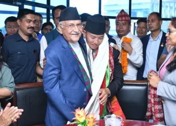 UML Chair Oli arrives in Ilam to congratulate Suhang on by-election victory