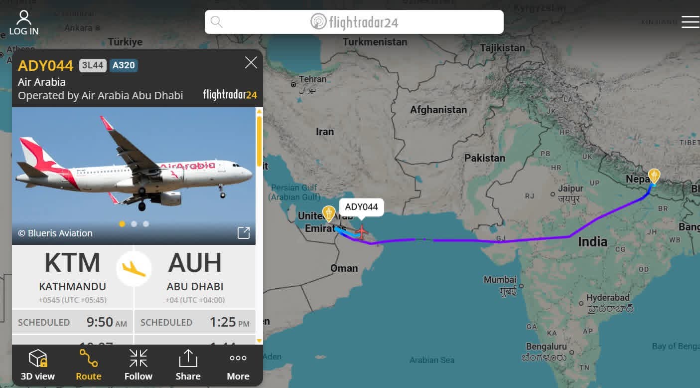 Flight from Kathmandu to Abu Dhabi diverts to Oman amid Gulf states tensions